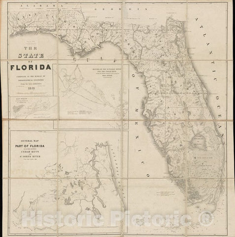 Historical Map, 1846 The State of Florida : compiled in the Bureau of Topographical Engineers from the best authorities, Vintage Wall Art