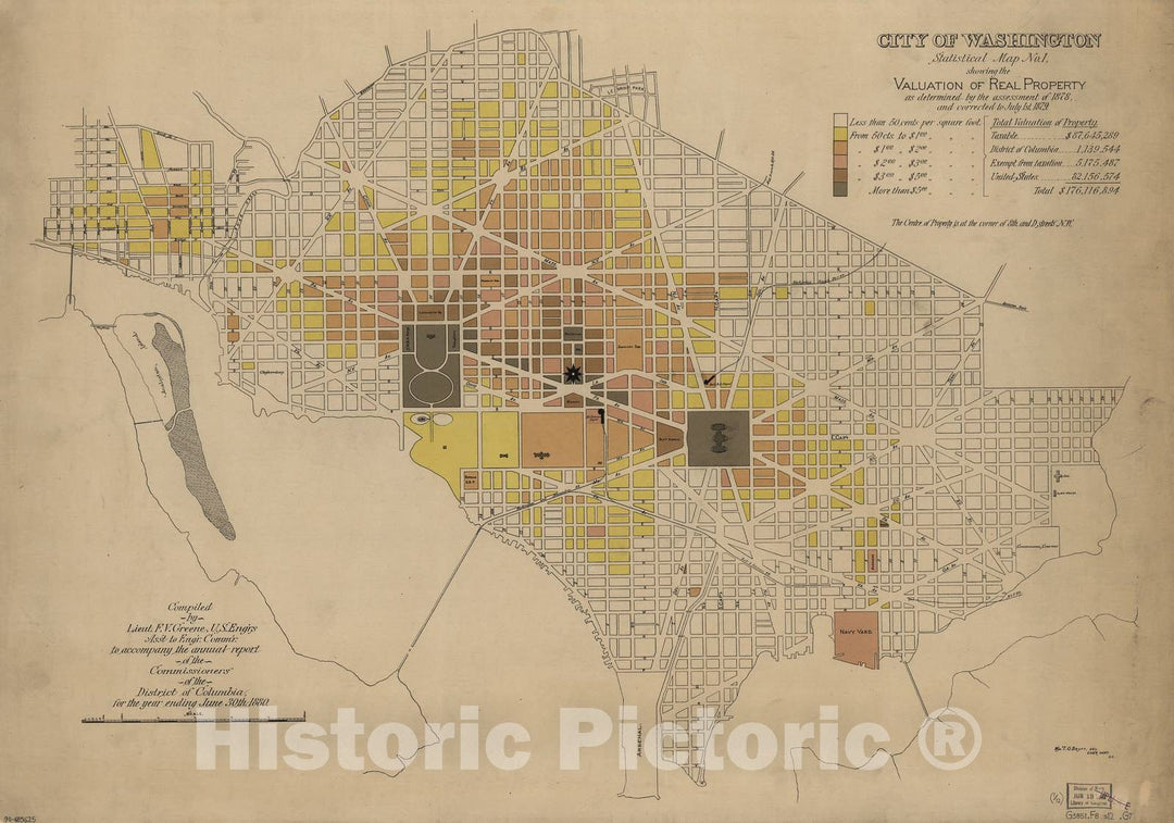 Historic 1880 Map - City of Washington, Statistical maps - Map No. 1: Valuation of Real Property