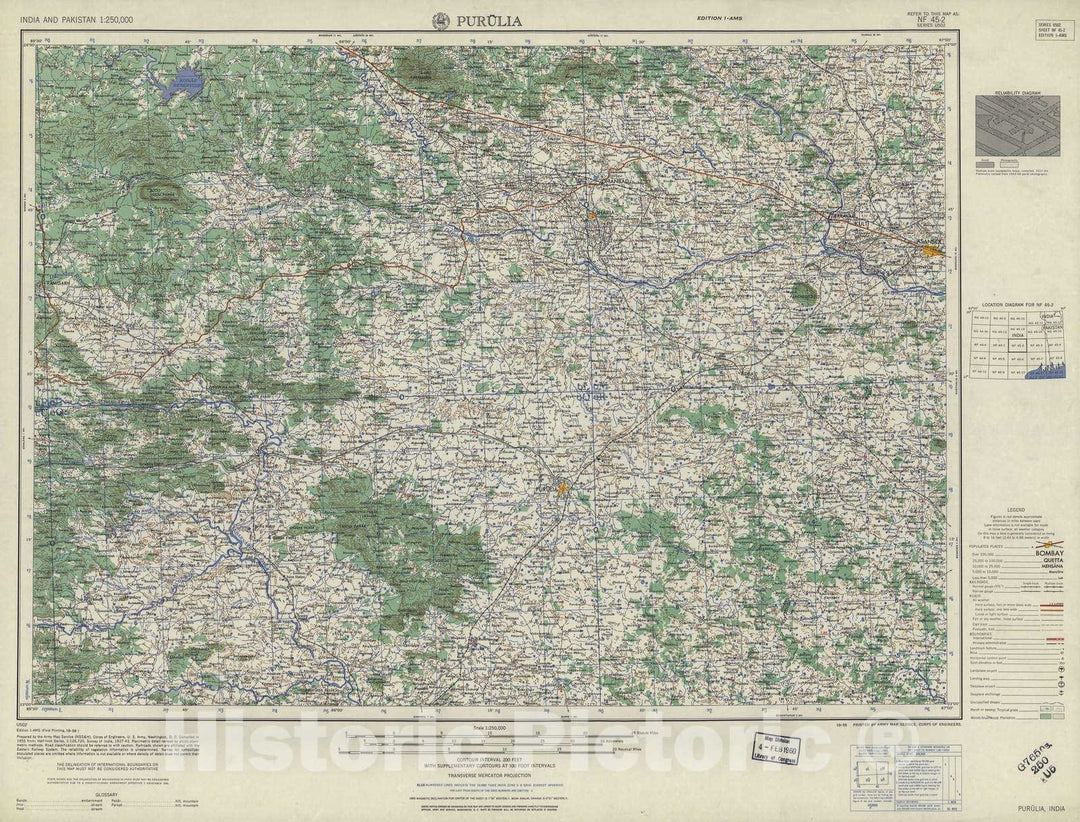 Historic 1955 Map - India and Pakistan 1:250,000. - Purulia, 1959