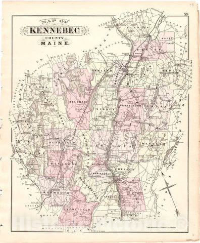 Historic 1887 Map - Colby's Atlas of The State of Maine - Map of Kennebec County Maine