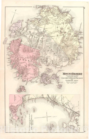 Historic 1887 Map - Colby's Atlas of The State of Maine - Mount Desert and Adjacent Islands