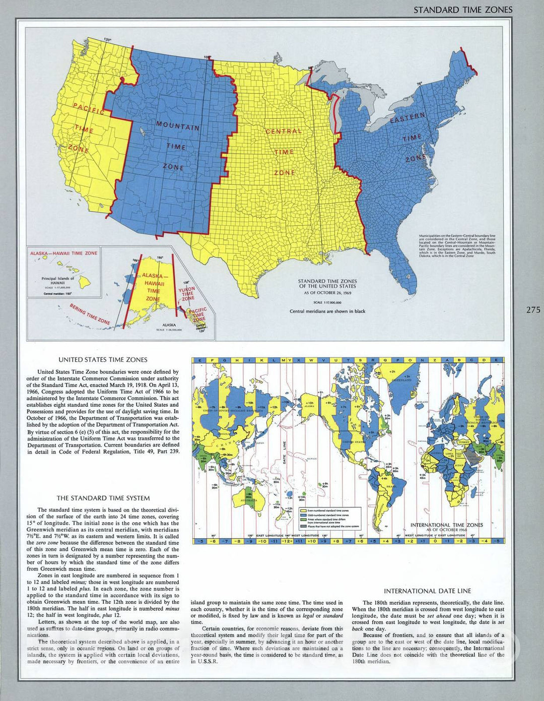 Historic 1970 Map - The National Atlas of The United States of America. - Standard Time Zones