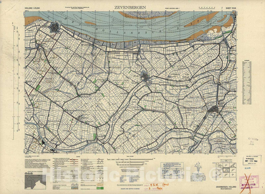 Historic 1943 Map - Holland 1:25,000 - Zevenbergen, Holland - A.M.S. M831