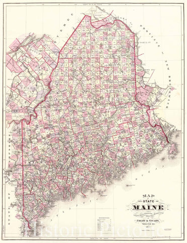 Historic 1887 Map - Colby's Atlas of The State of Maine - Map of The State of Maine