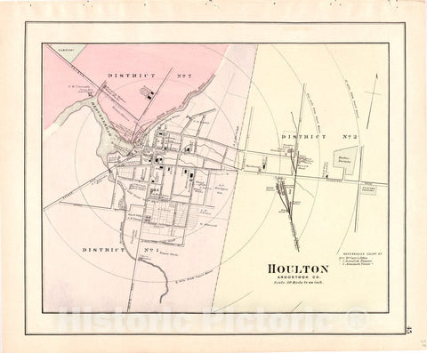 Historic 1887 Map - Colby's Atlas of The State of Maine - Houlton