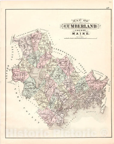 Historic 1887 Map - Colby's Atlas of The State of Maine - Map of Cumberland County Maine