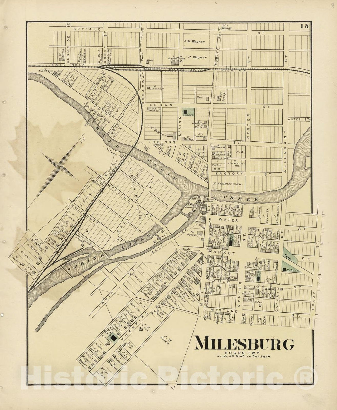 Historic 1874 Map - Atlas of Centre County, Pennsylvania - Milesburg