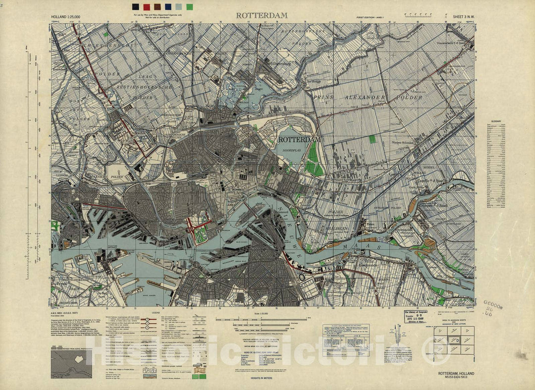 Historic 1943 Map - Holland 1:25,000 - Rotterdam, Holland - A.M.S. M831