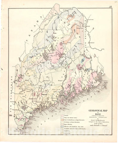 Historic 1887 Map - Colby's Atlas of The State of Maine - Geological Map of Maine