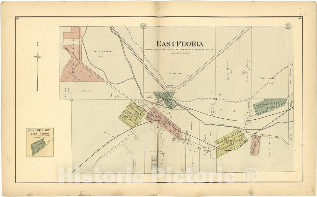 Historic 1891 Map - Plat Book of Tazewell County, Illinois - East Peoria