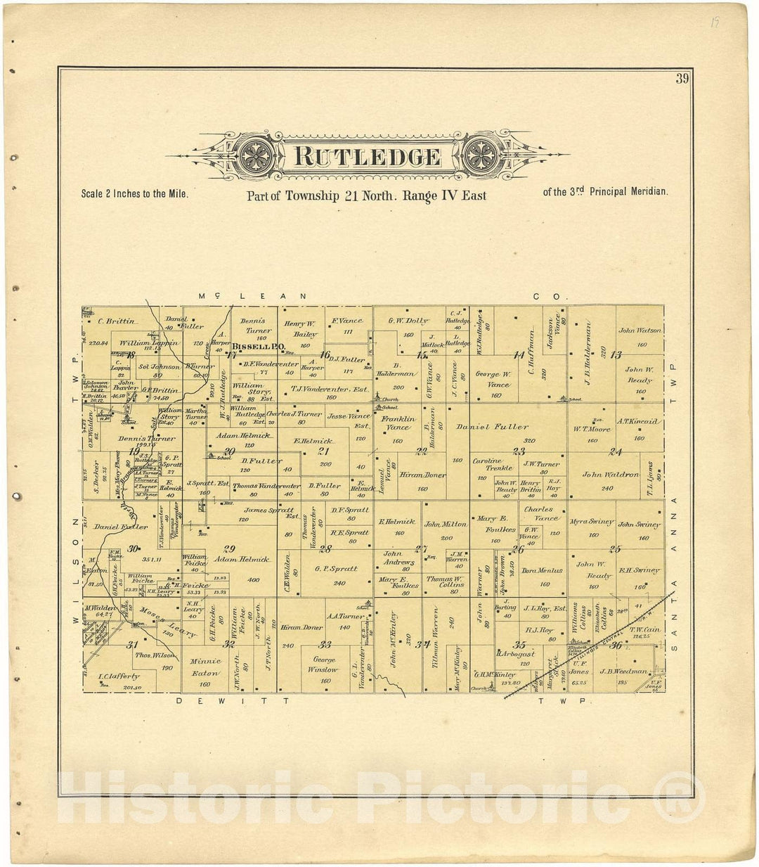 Historic 1894 Map - Plat Book of De WITT County, Illinois - Rutledge