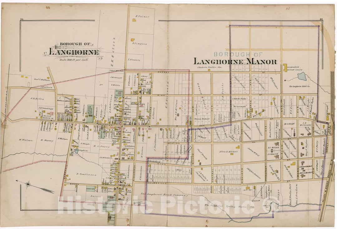 Historic 1891 Map - Atlas of Bucks Co, Penna. - Borough of Langhorne - Atlas of Bucks County, Pennsylvania