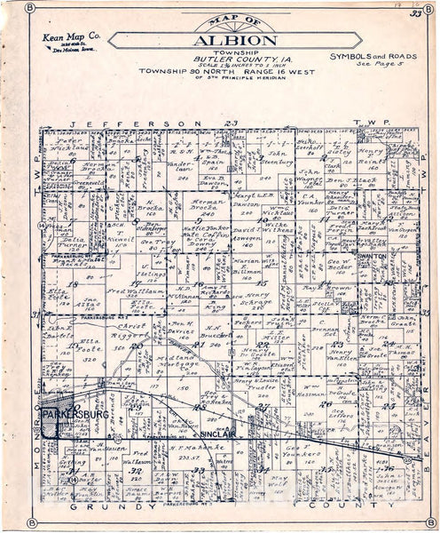 Historic 1930 Map Atlas of Butler County, Iowa. Map of Albion Town