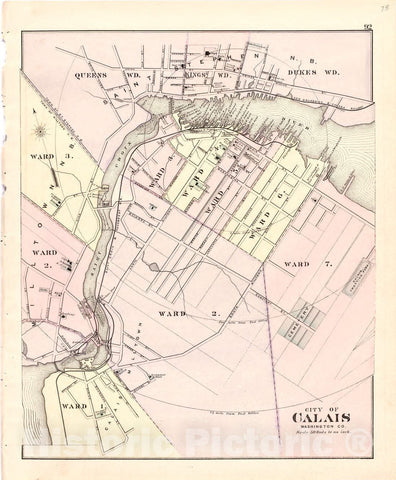 Historic 1887 Map - Colby's Atlas of The State of Maine - City of Calais