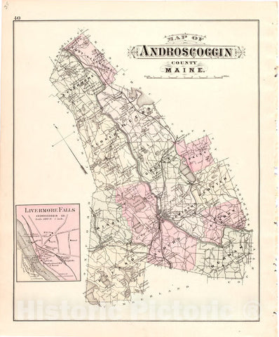Historic 1887 Map - Colby's Atlas of The State of Maine - Map of Androscoggin County Maine