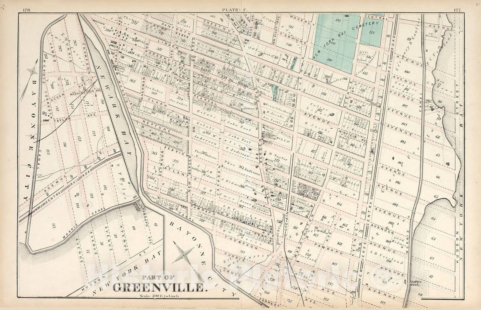 Historic 1873 Map - Combined Atlas of The State of New Jersey - Greenville - 3 - Atlas of The Late Township of Greenville