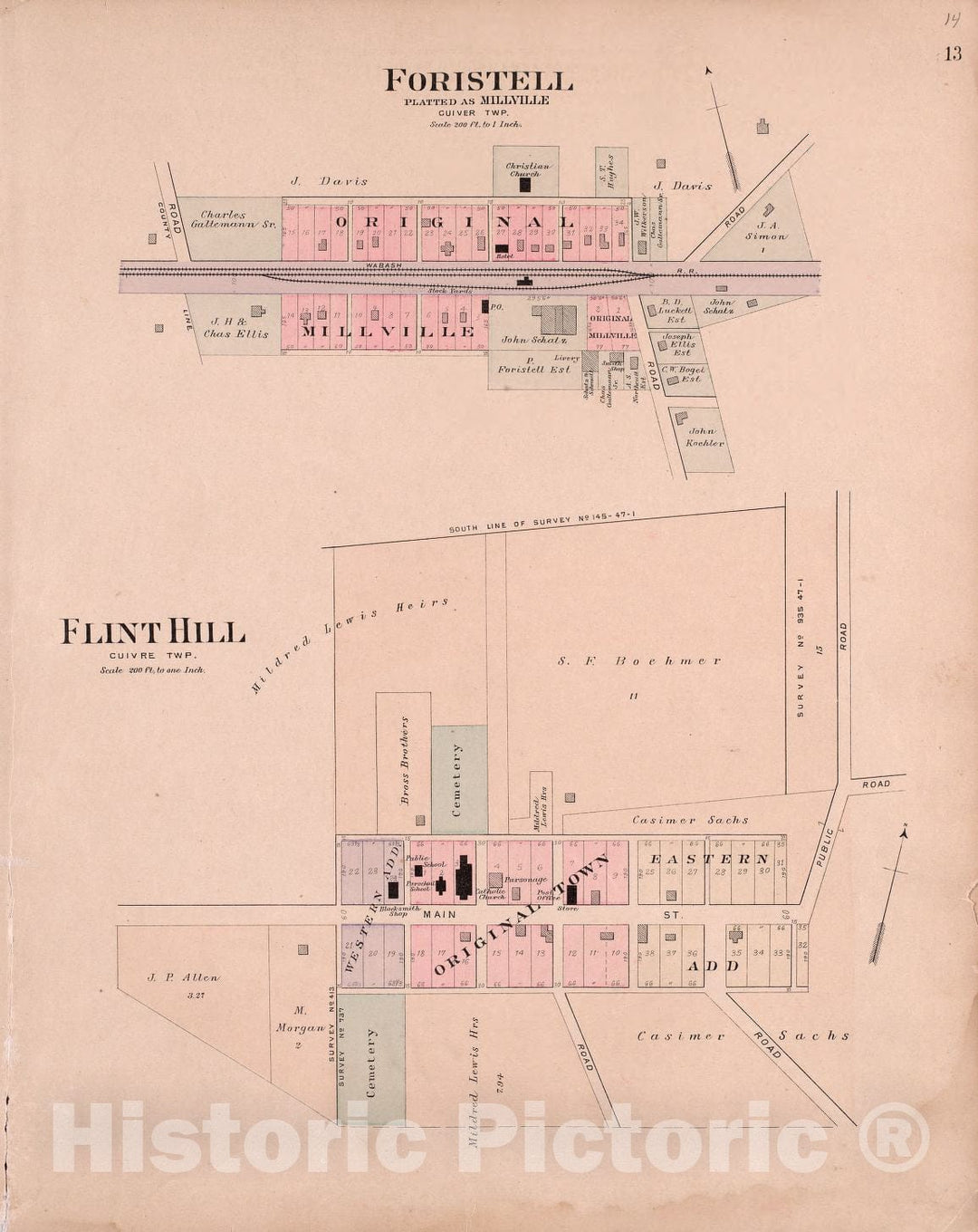 Historic 1905 Map - Plat Book of St. Charles County, Missouri - Cottleville - Plat Book of Saint Charles County, Missouri