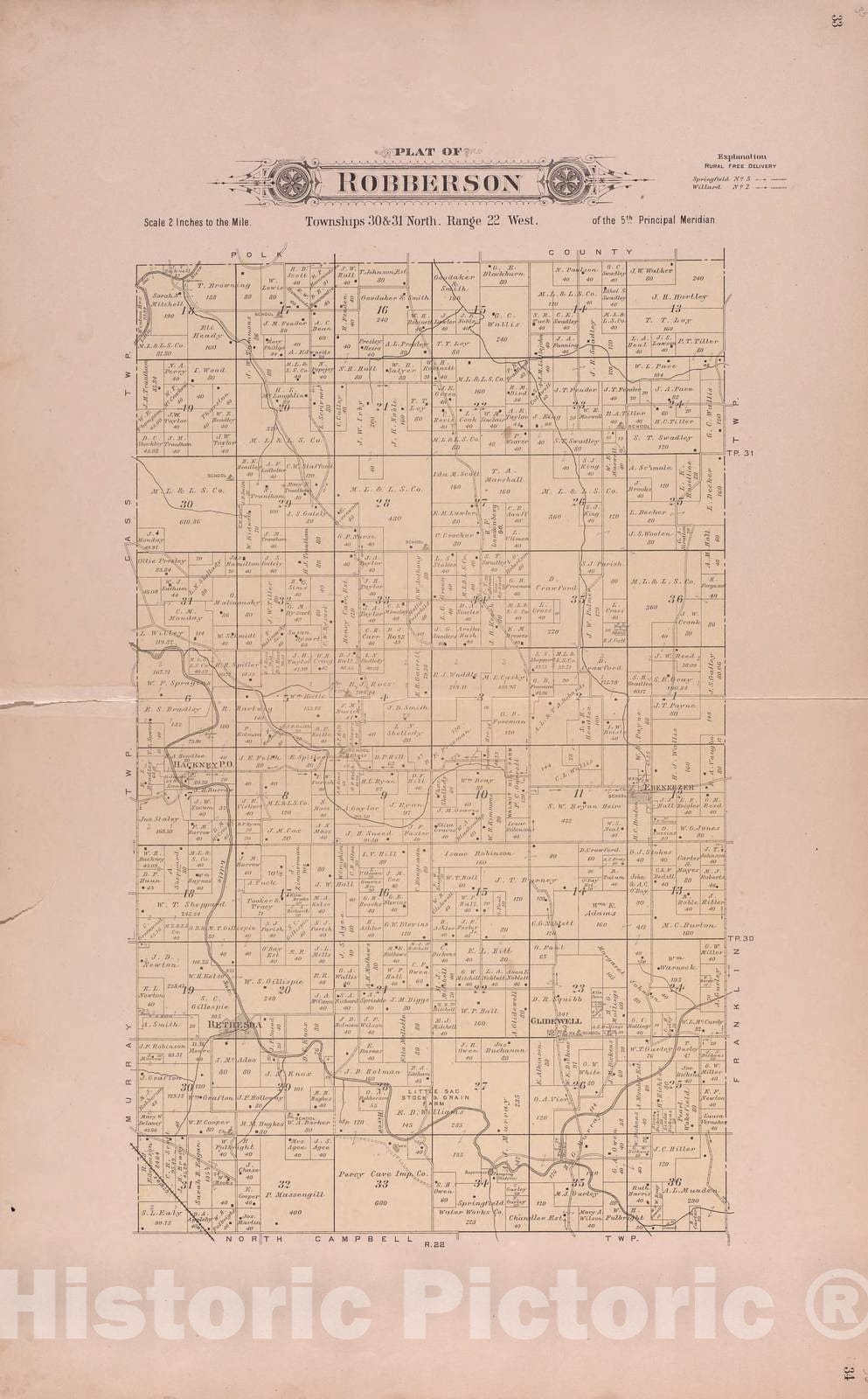 Historic 1904 Map - Plat Book of Greene County, Missouri - Robberson