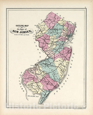 Historic 1873 Map - Combined Atlas of The State of New Jersey - Outline and Index map of Hudson County - Atlas of The Late Township of Greenville