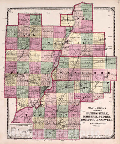 Historic 1870 Map - Atlas of Kendall Co. and The State of Illinois - Counties of Putnam, Stark, Marshall, Peoria, Woodford and Tazewell