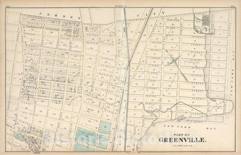 Historic 1873 Map - Combined Atlas of The State of New Jersey - Greenville - 1 - Atlas of The Late Township of Greenville