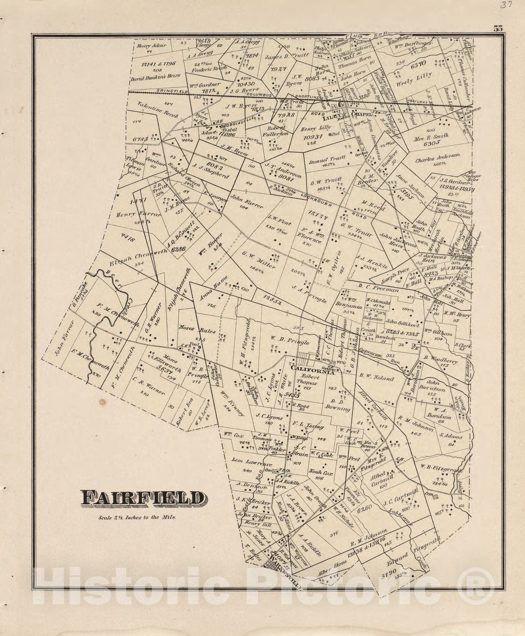 Historic 1875 Map - Caldwell's Atlas of Madison Co, Ohio - Fairfield - Caldwell's Atlas of Madison County, Ohio