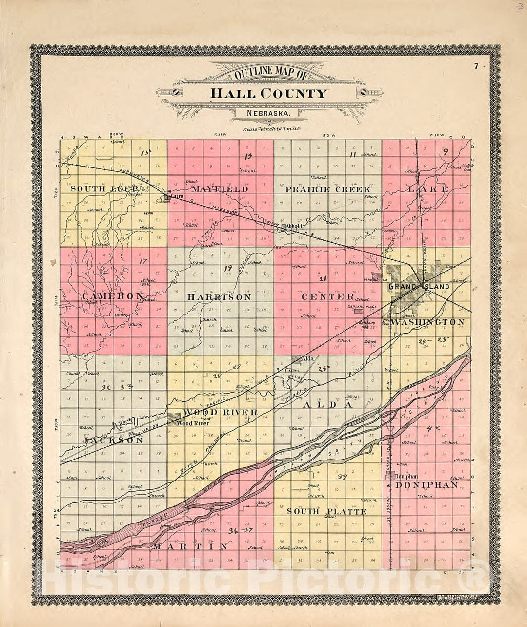 Historic 1904 Map - Standard Atlas of Hall County, Nebraska - Ouline map of Hall County
