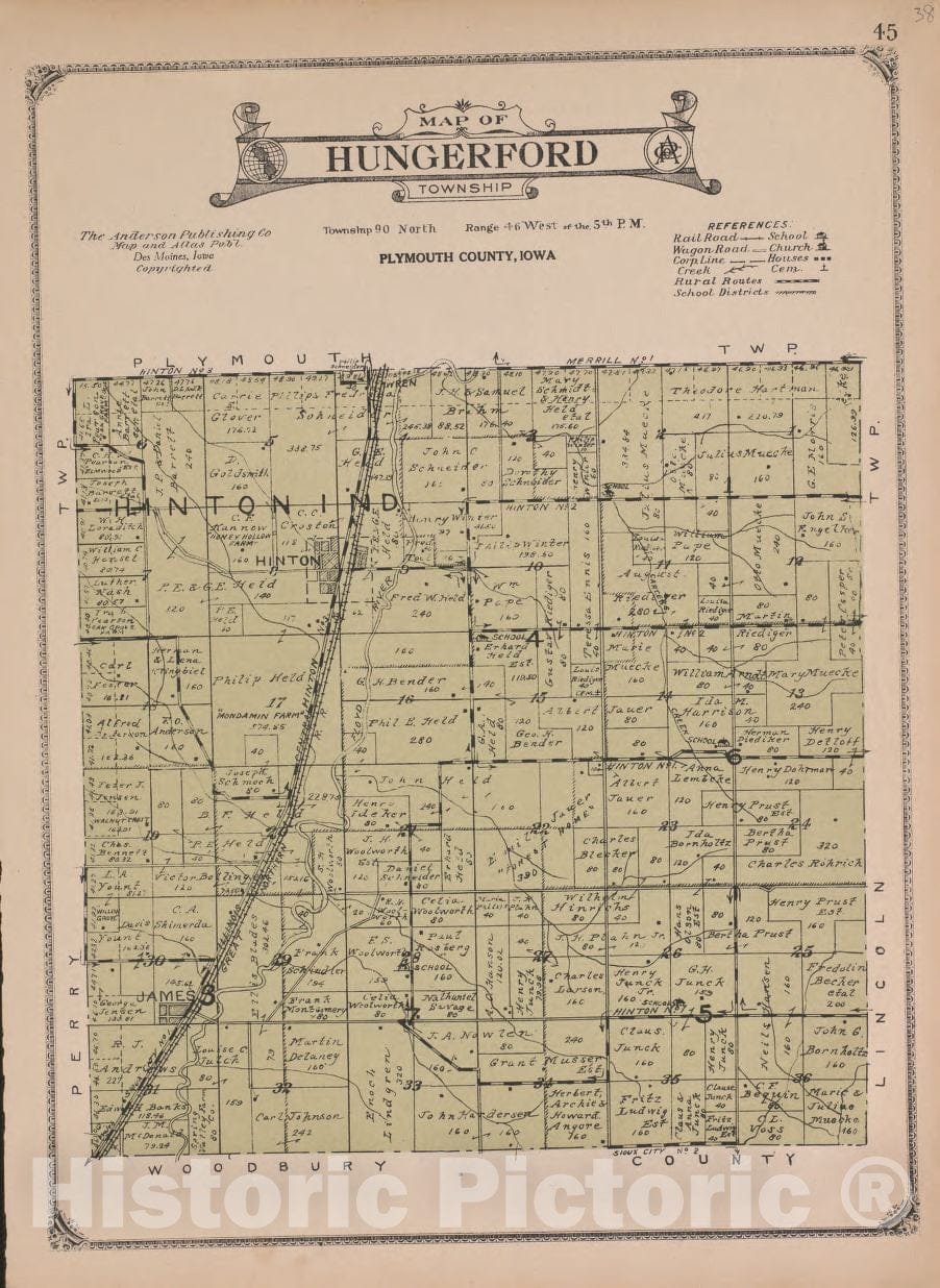 Historic 1921 Map - Atlas of Plymouth County, Iowa - Hungerford Township - Atlas of Plymouth County and The World