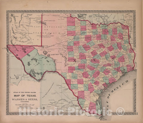 Historic 1870 Map - Atlas of Marshall Co. and The State of Illinois - Map of Texas - Atlas of Marshall County and The State of Illinois