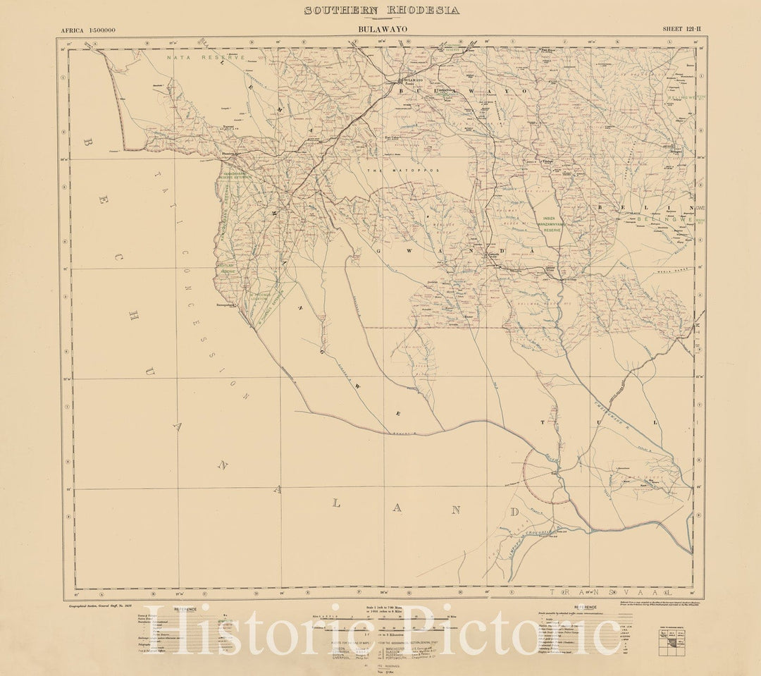 Historic 1909 Map - Southern Rhodesia, Africa. - Southern Rhodesia (Bulawayo)