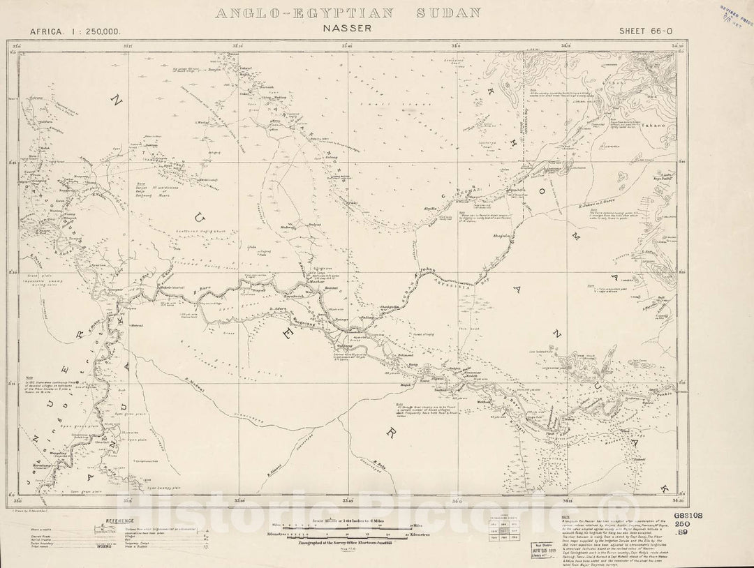 Historic 1909 Map - Sudan 1:250,000 - Nasser Sheet 66-O Jun 1913 - Anglo-Egyptian Sudan