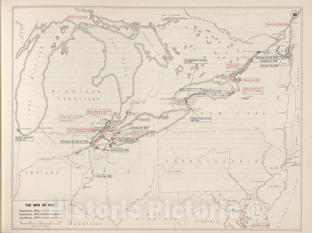 Historic 1962 Map - The West Point Atlas of The Civil War - War of 1812