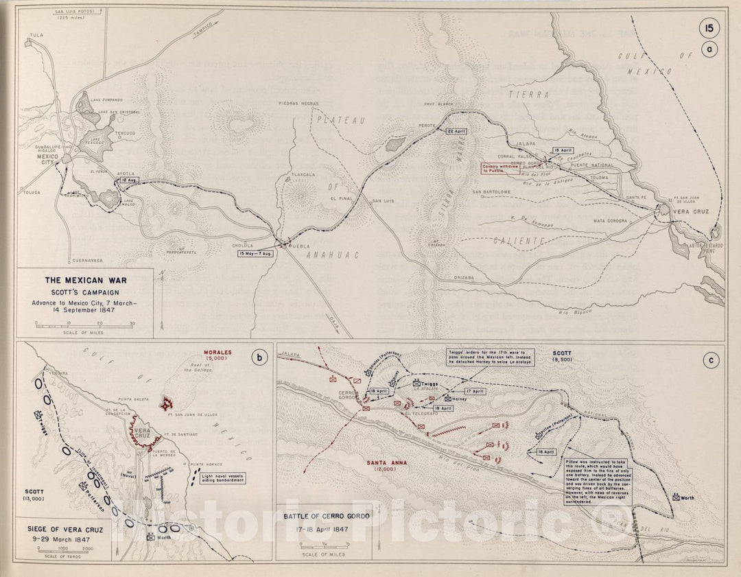 Historic 1959 Map - The West Point Atlas of American Wars - Mexican War, 1846-1847
