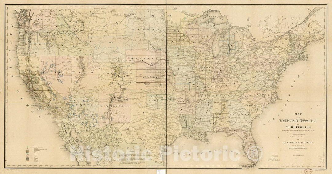 Historic 1867 Map - Map of The United States and Territories, Showing The Extent of Public surveys and Other Details 4
