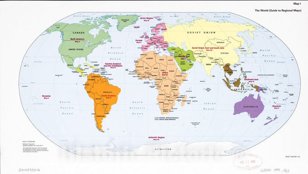 Historic 1991 Map - The World (Guide to Regional maps).