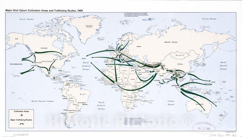 Historic 1989-1990 Map - Major illicit Opium Cultivation Areas and Trafficking Routes, 1989 : World map