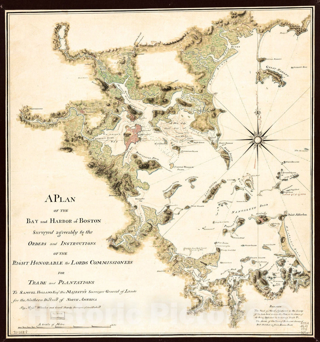 Historic 1775 Map - A Plan of The Bay and Harbor of Boston, surveyed agreeably to The Orders and Instructions of The Right Honorable The Lords Commissioners for Trade and Plantations