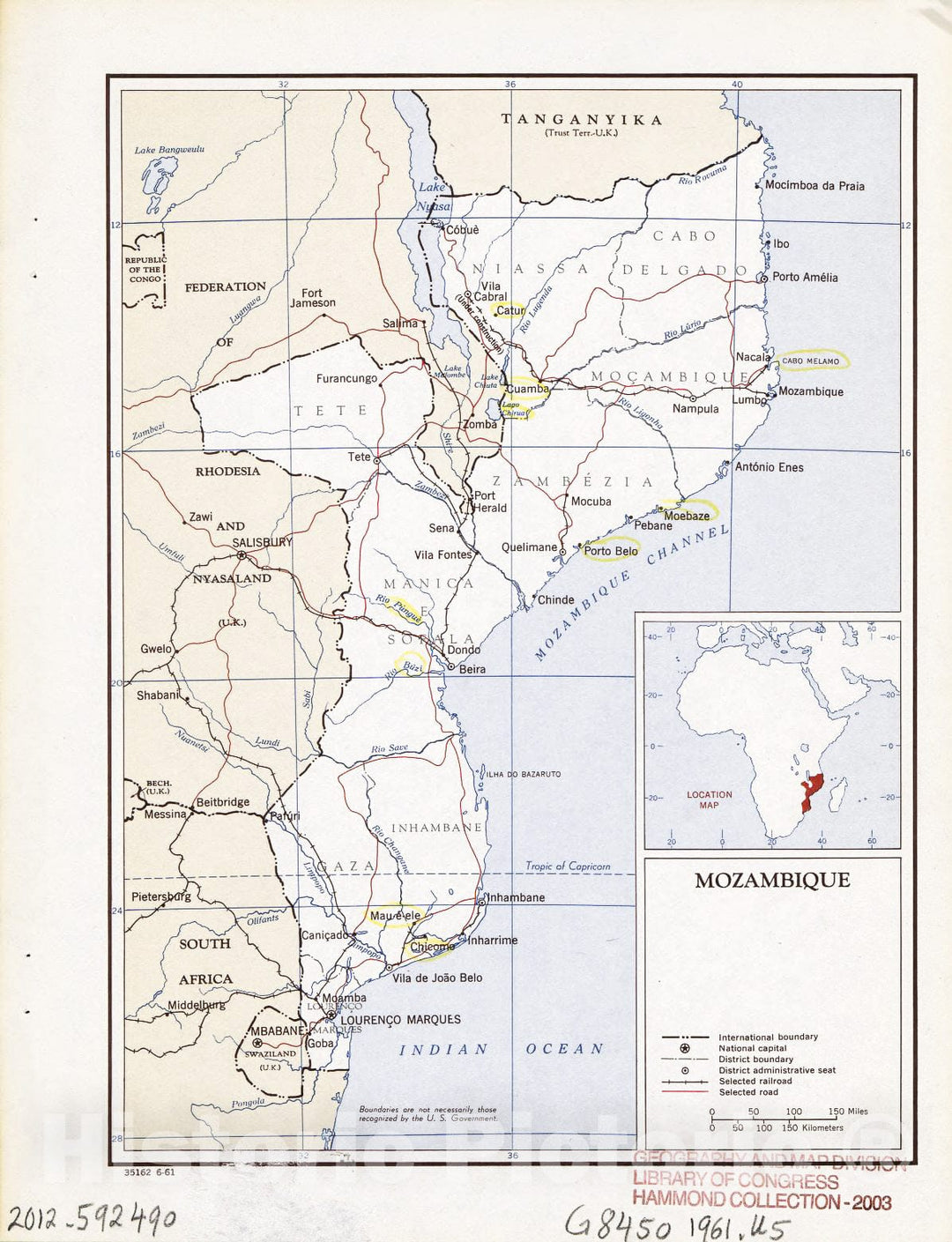 Historic 1961 Map - Mozambique.