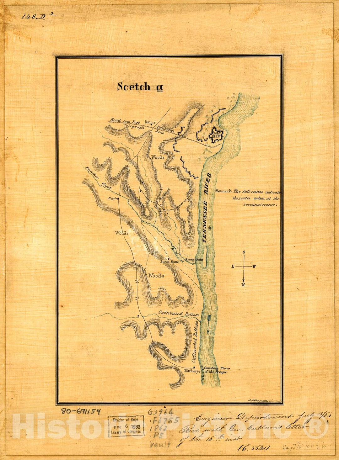 Historic 1862 Map - Map of Fort Henry, Tennessee, and Environs