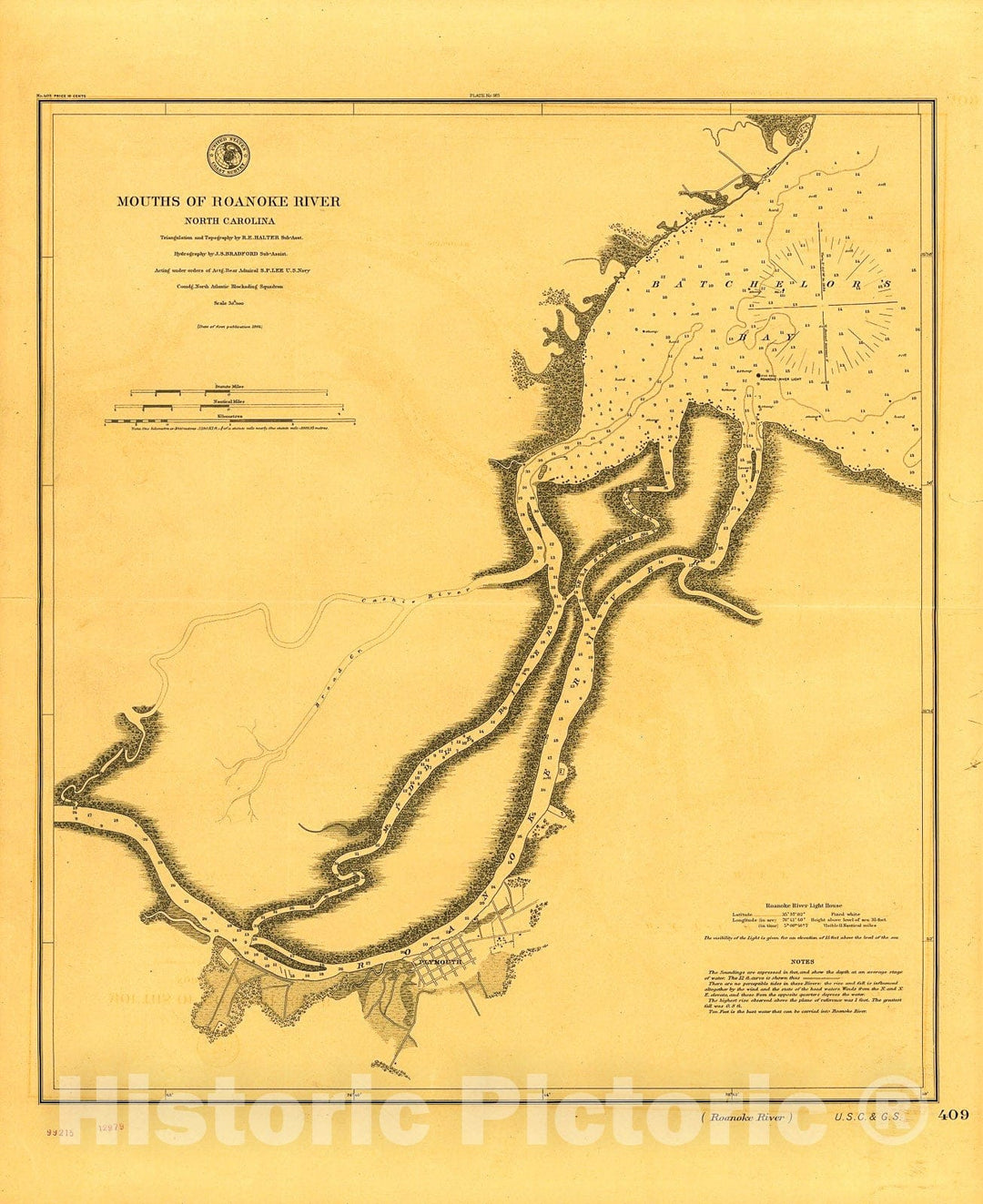 Historic 1864 Map - Mouths of Roanoke River, North Carolina