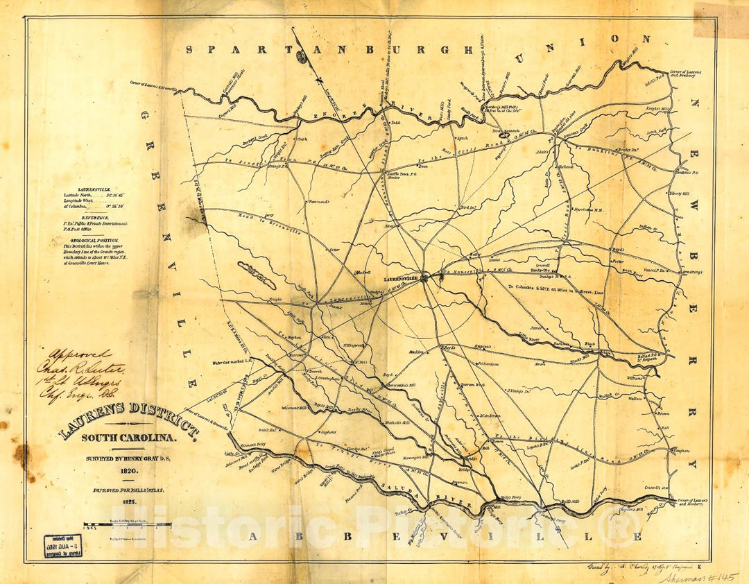 Historic 1820 Map - Laurens District, South Carolina