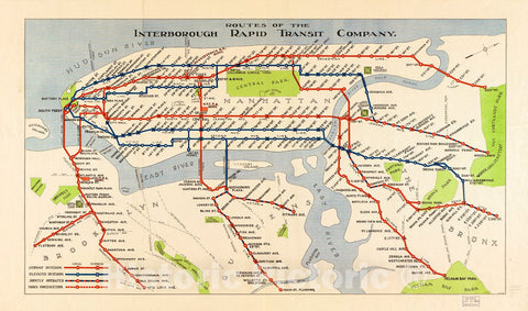 Historic 1924 Map - Routes of The Interborough Rapid Transit Company.