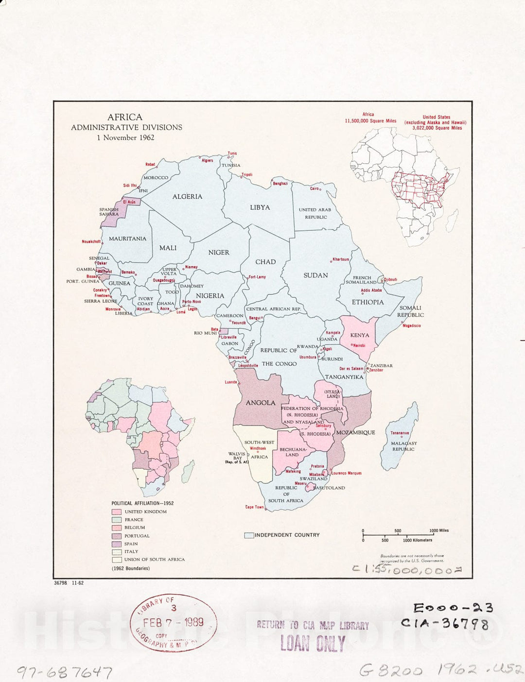 Historic 1962 Map - Africa, Administrative divisions, 1 November 1962.