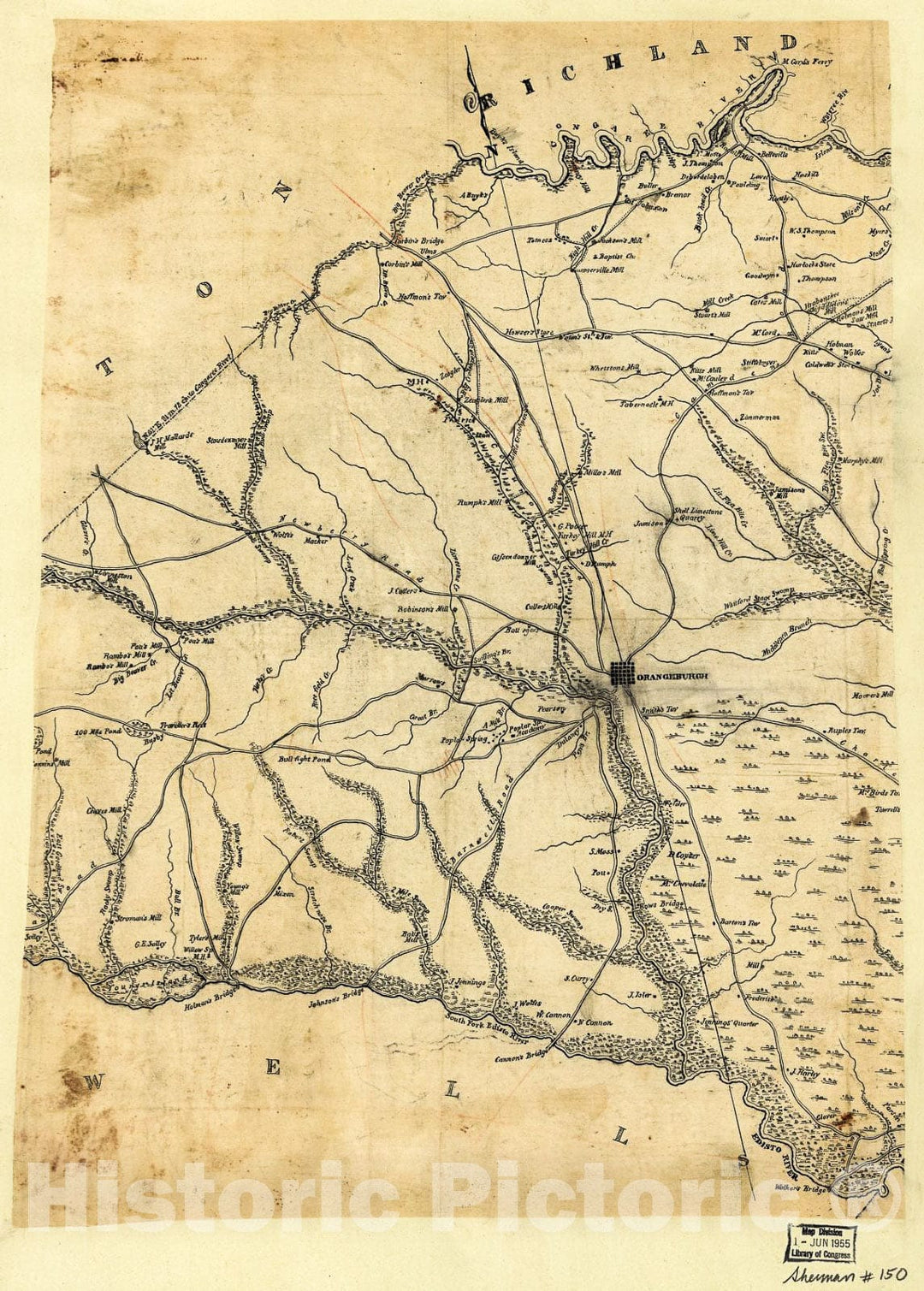 Historic 1820 Map - Orangeburgh District, South Carolina