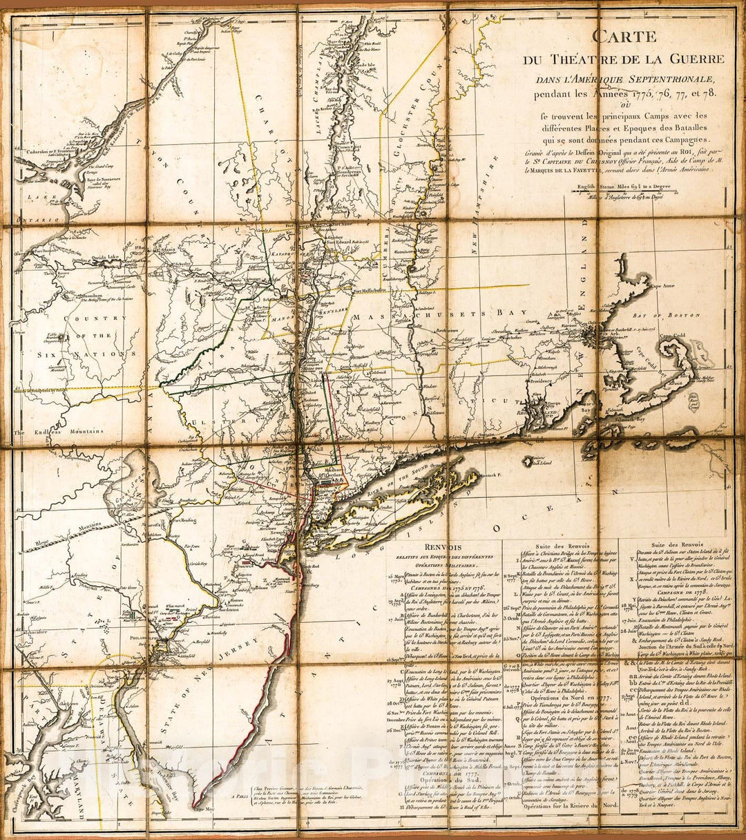 Historic 1779 Map - Carte du théatre de la Guerre Dans l'Amérique Septentrionale, Pendant les années 1775, 76, 77 et 78