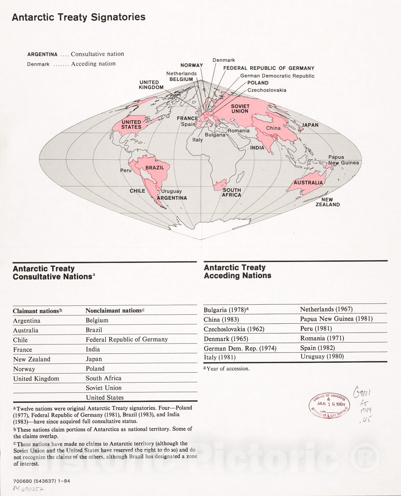Historic 1984 Map - Antarctic Treaty signatories.