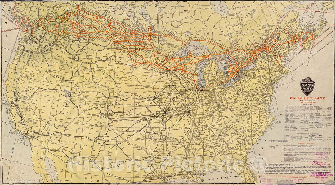 Historic 1912 Map - Canadian Pacific Railway and Connecting Lines