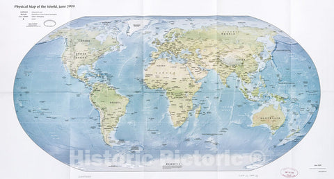 Historic 2009 Map - Physical map of The World, June 2009.