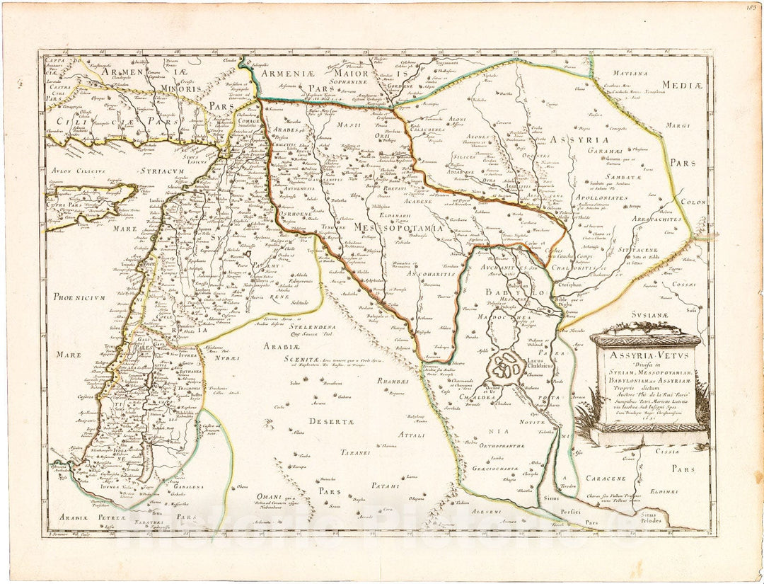 Historic 1651 Map - Assyria vetvs diuifa in Syriam, Messopotamiam, Babyloniam, et Assyriam