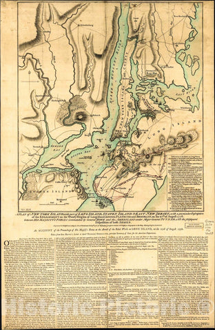 Historic 1776 Map - A Plan of New York Island, with Part of Long Island, Staten Island & East New Jersey 1